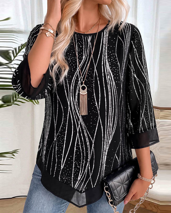 Bluse Mode Tryk Rund Hals Afslappet