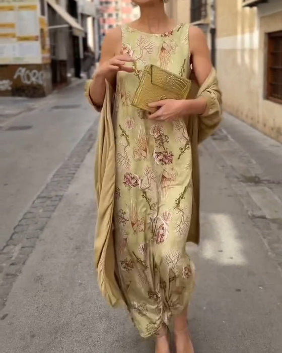 Sæt Ærmeløs Maxi Kjole + Matchende Cardigan