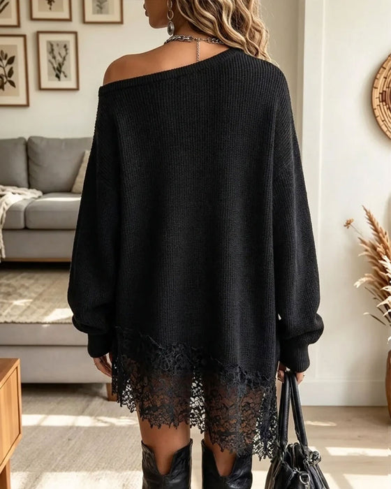 Kjole Off-Shoulder Blonder Patchwork Sweater