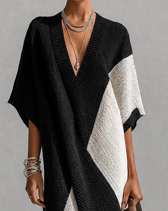 Sweater Kjole Farveblok V-Hals