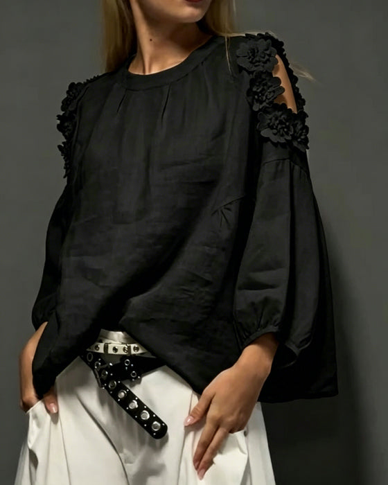 Bluser Rund Hals Udskæring Off-Shoulder 3D Blomstret