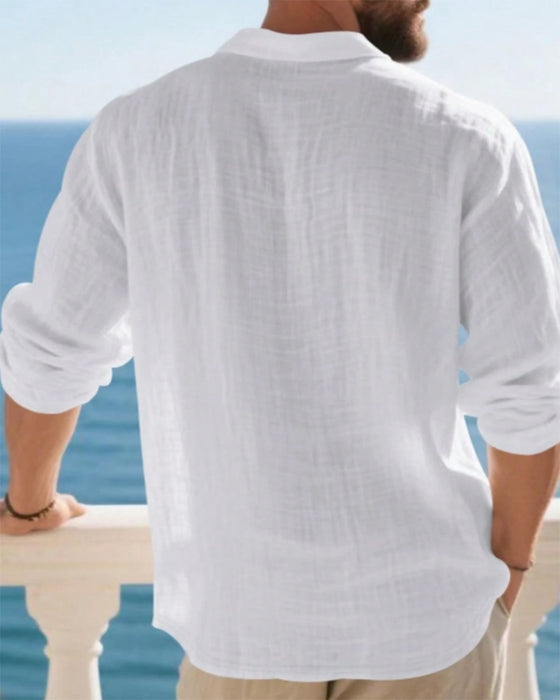 Skjorte Herre Letvægt Løs Hør Langærmet Polo