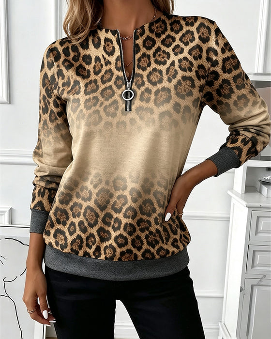 Sweatshirts Leopard Ombre Lynlås Lang Ærme