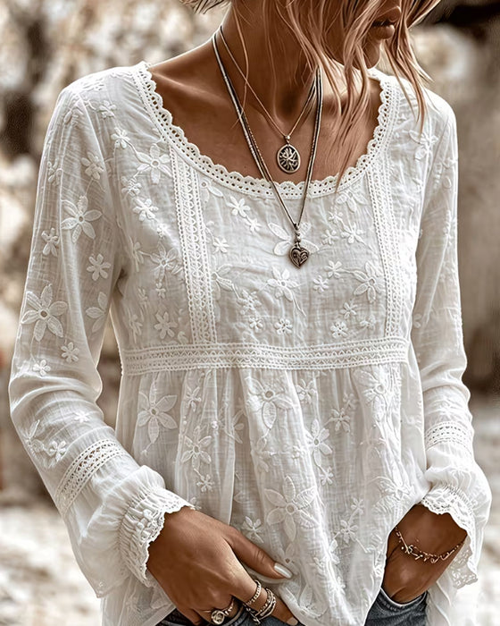 Bluse Rund Hals Krave Blonder