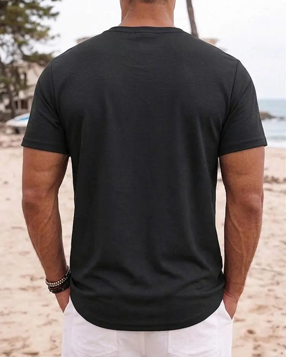 Herre T-Shirt Minimalistisk Henley Kortærmet