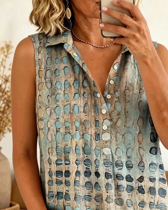 Afslappet Prikket Bluse Med Knapper