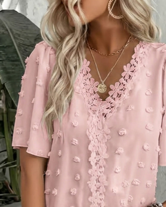 Bluse Sammenføjet Jacquard Flæseærme