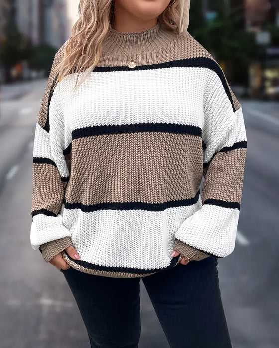 Løs Sweater Med Kontraststriber Og Dropped Shoulder