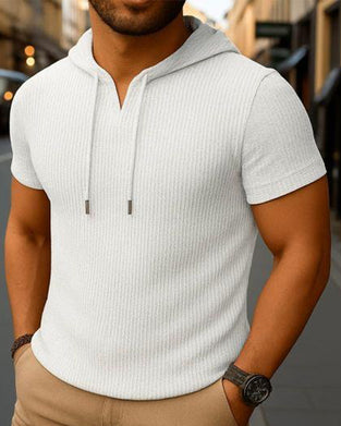 T-Shirt V-Hals Slids Lodret Stribe Kort Ærme Hoodie