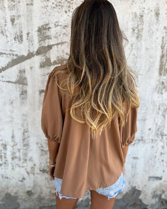 Bluse Casual Mode Kort Ærme Ensfarvet