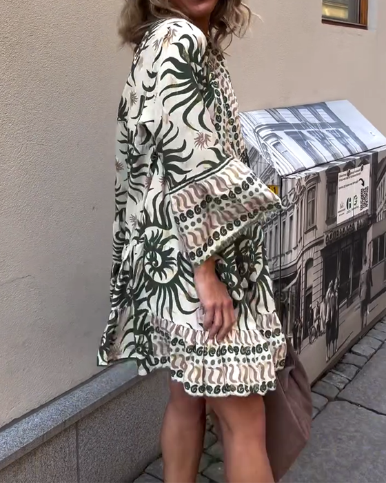 Kjole Klokkeærme Løs Trykt Ferie