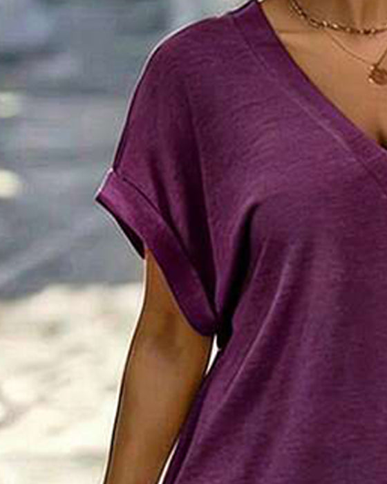 Kjole V-Hals Kort Ærme T-Shirt