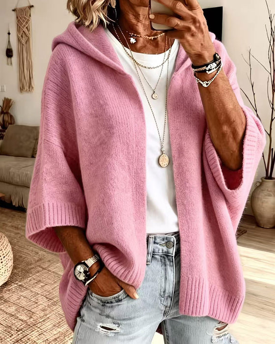Cardigan 3/4 Ærme Hætte Casual
