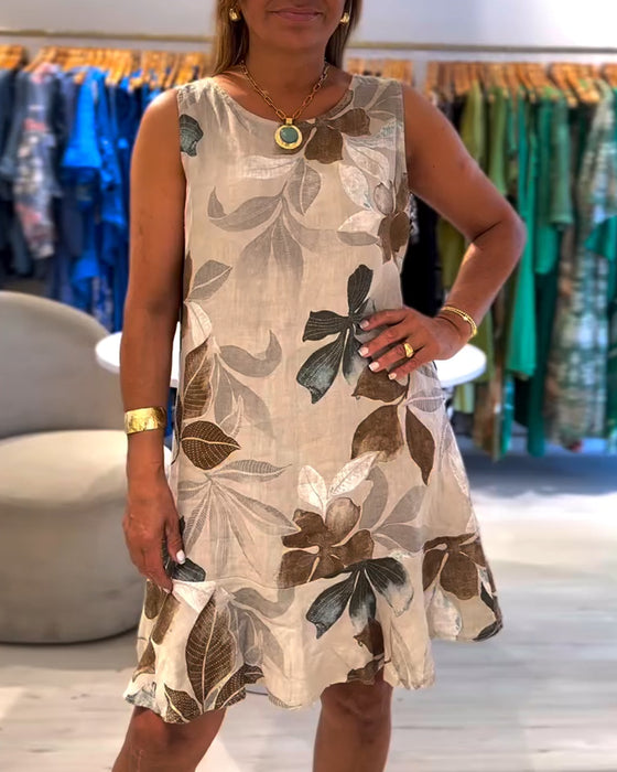 Kjole Uden Ærmer Rund Hals Printet