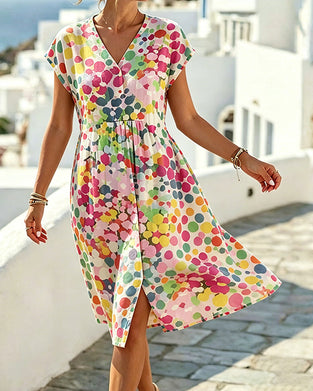Kjole Polka Dot V-Hals Talje