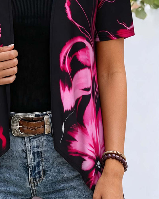 Bluse Sort Base Rose Rød Blomstret