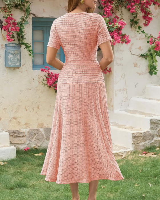 Kjole Rund Hals Slim Fit Knap Patchwork