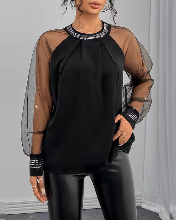 Bluse Varm Rinsten Mesh Langærmede Modne
