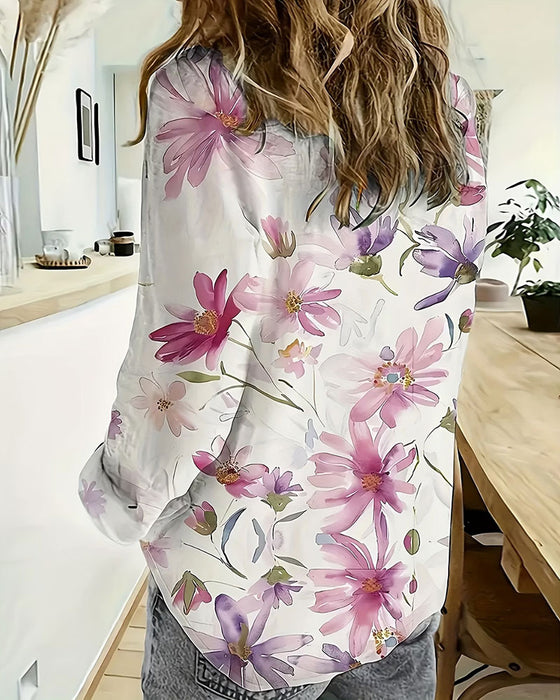 Skjorte Lang Ærme Blomstret Tryk