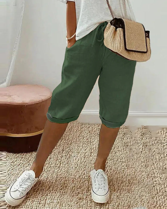Ensfarvet behagelige bermudashorts med snøre