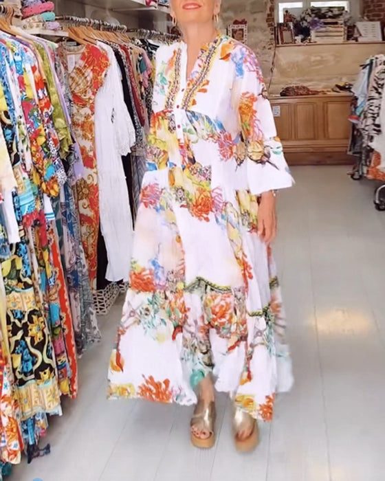Boho patchwork-kjole med print