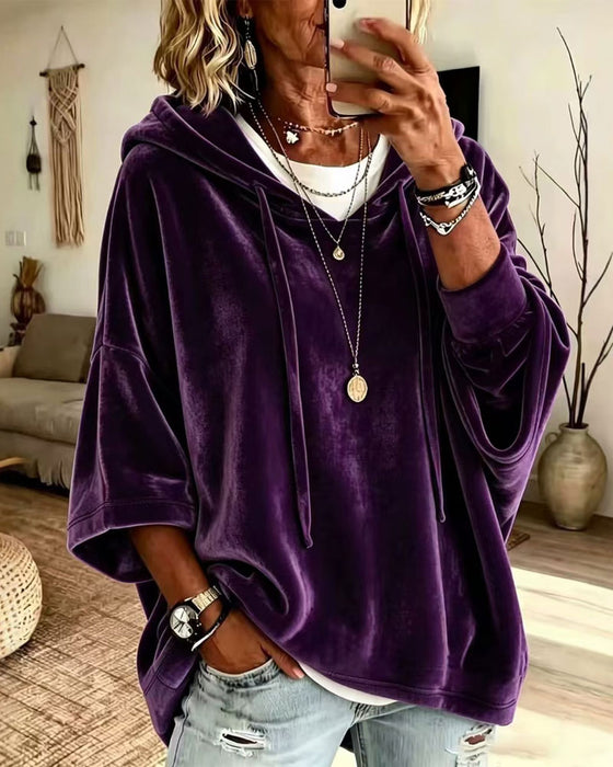 Sweatshirt 3/4-Ærme Fløjl Hætte