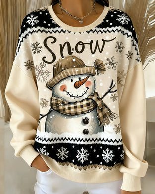 Langærmet Afslappet Sweatshirt Med Snemandstryk