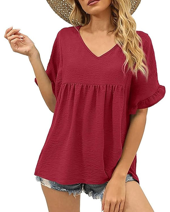 Bluse Afslappet Rynke Loose Fit