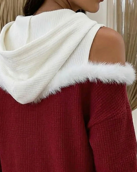 Hættetrøje Off-Shoulder Fuskepelskant