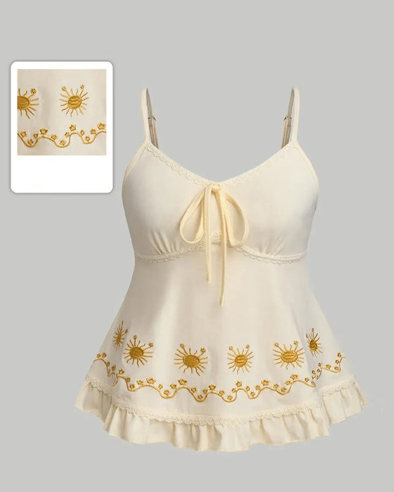 Top Dame Blomster Broderet