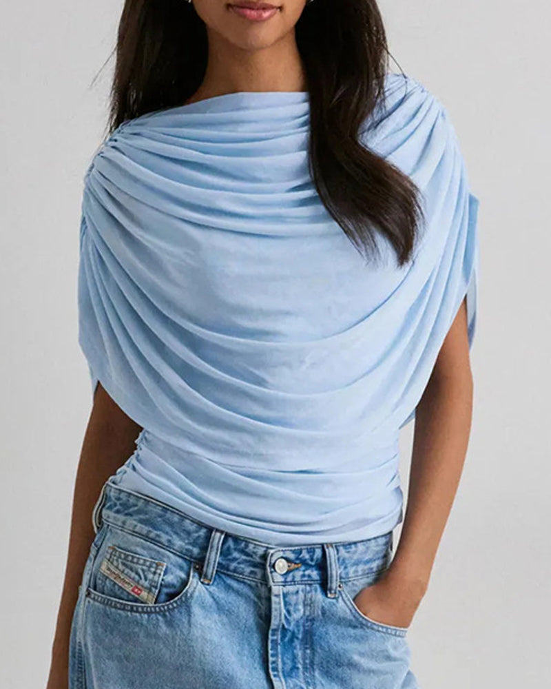 Bluse Mesh Halstørklæde Hals Draperet Slim Fit