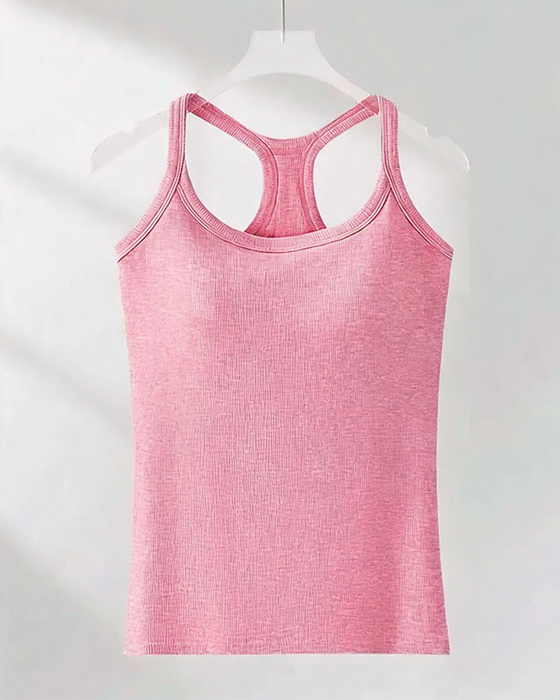 Tanktop Indbygget Bh Ribstrikket Ensfarvet