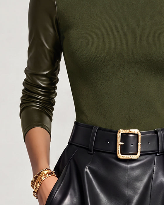 Top Turtleneck Patchwork Ensfarvet