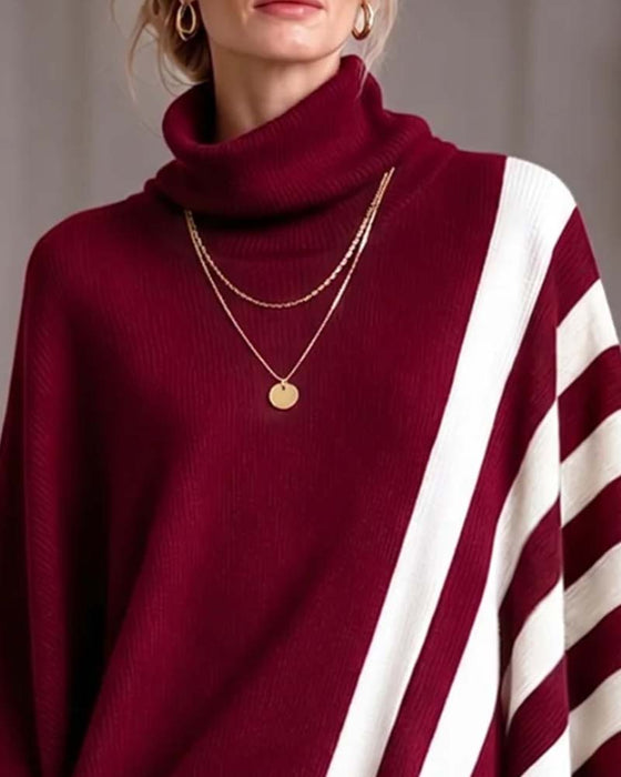 Pullover Uregelmæssig Turtleneck Stribet