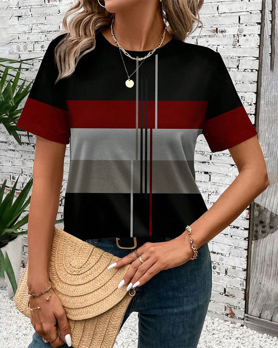 T-Shirt Rund Hals Geometrisk Tryk Kort Ærme