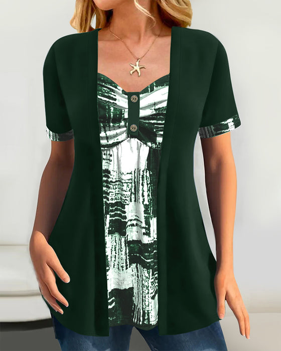 Bluse Trykt Falsk Todelt Uregelmæssig