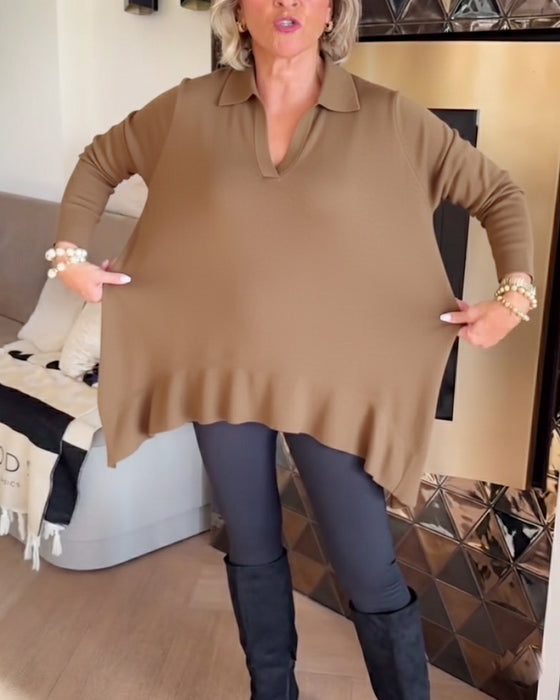 Uregelmæssig Krave Langærmet Top