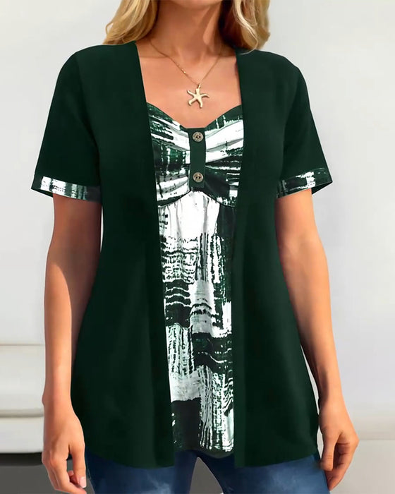 Bluse Trykt Falsk Todelt Uregelmæssig