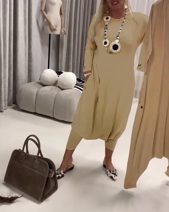 Jumpsuit Ensfarvet Langærmet Afslappet