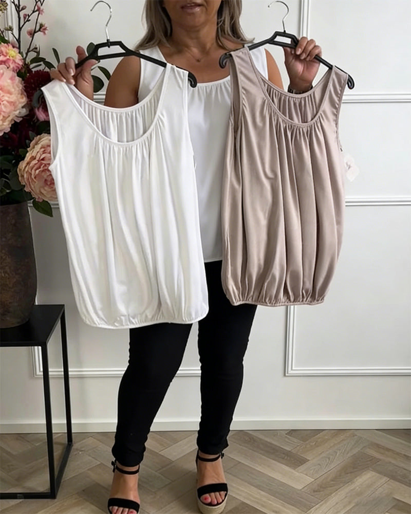 Top Uden Ærmer Ensfarvet Plisseret