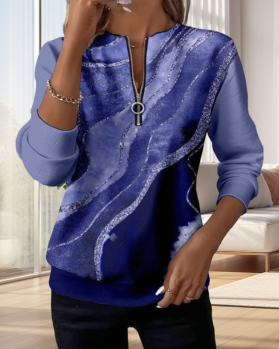 Sweatshirt Med Halv Lynlås Og Vintageprint