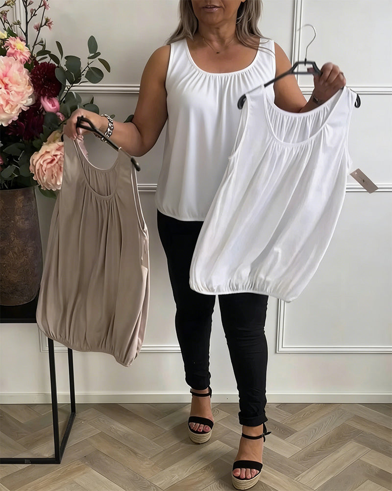 Top Uden Ærmer Ensfarvet Plisseret