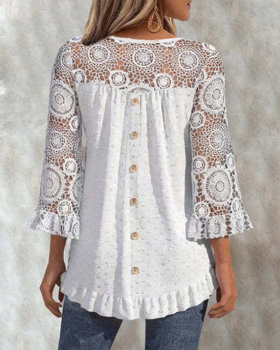 Stilfuld Ensfarvet Bluse Med Rys