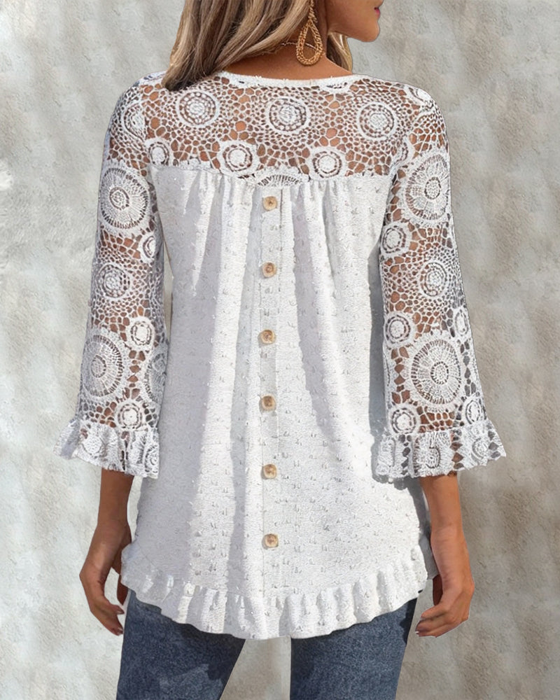 Stilfuld Ensfarvet Bluse Med Rys