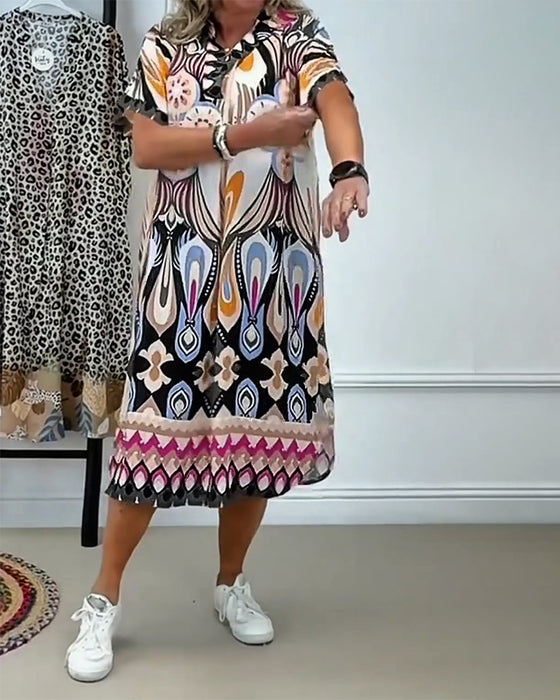 Kjole Boho Mønstret Lige Kortærmet