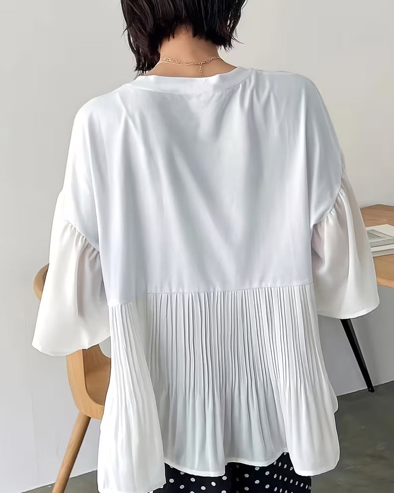 T-Shirt Patchwork Plisseret Udvidet Halværme