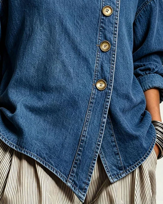Frakke Diagonal Knap Ståkrave Denim