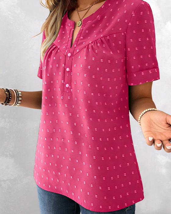 Bluse Jacquard V-Hals Halvlynge Kort Ærme