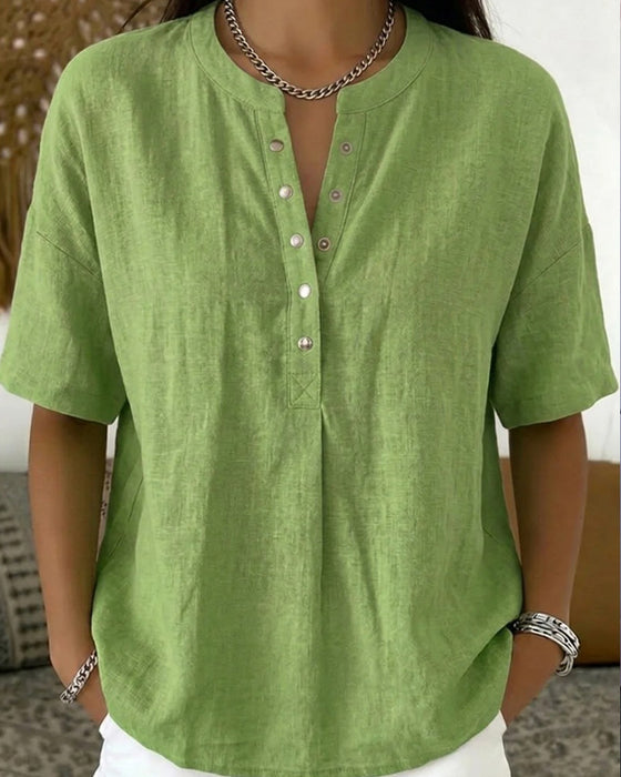 Bluse Solid Farve Casual Kort Ærme