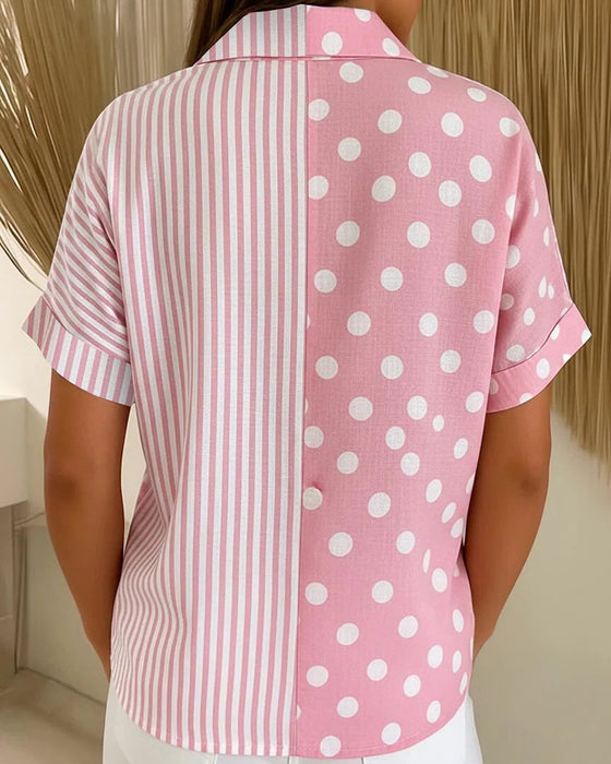 Bluse Revers Prikket Stribe